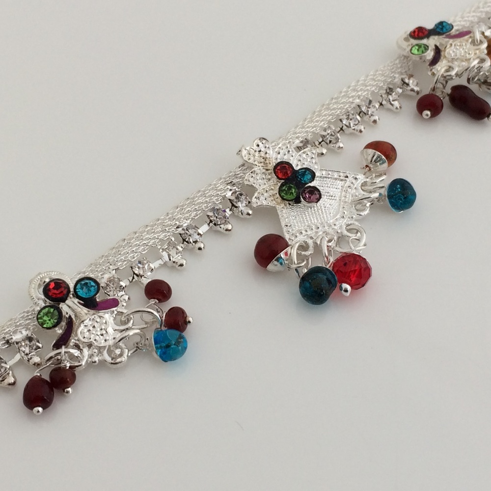 Women Anklet Silver Tone Multi Color Beads Fashion - Picture 7 of 8